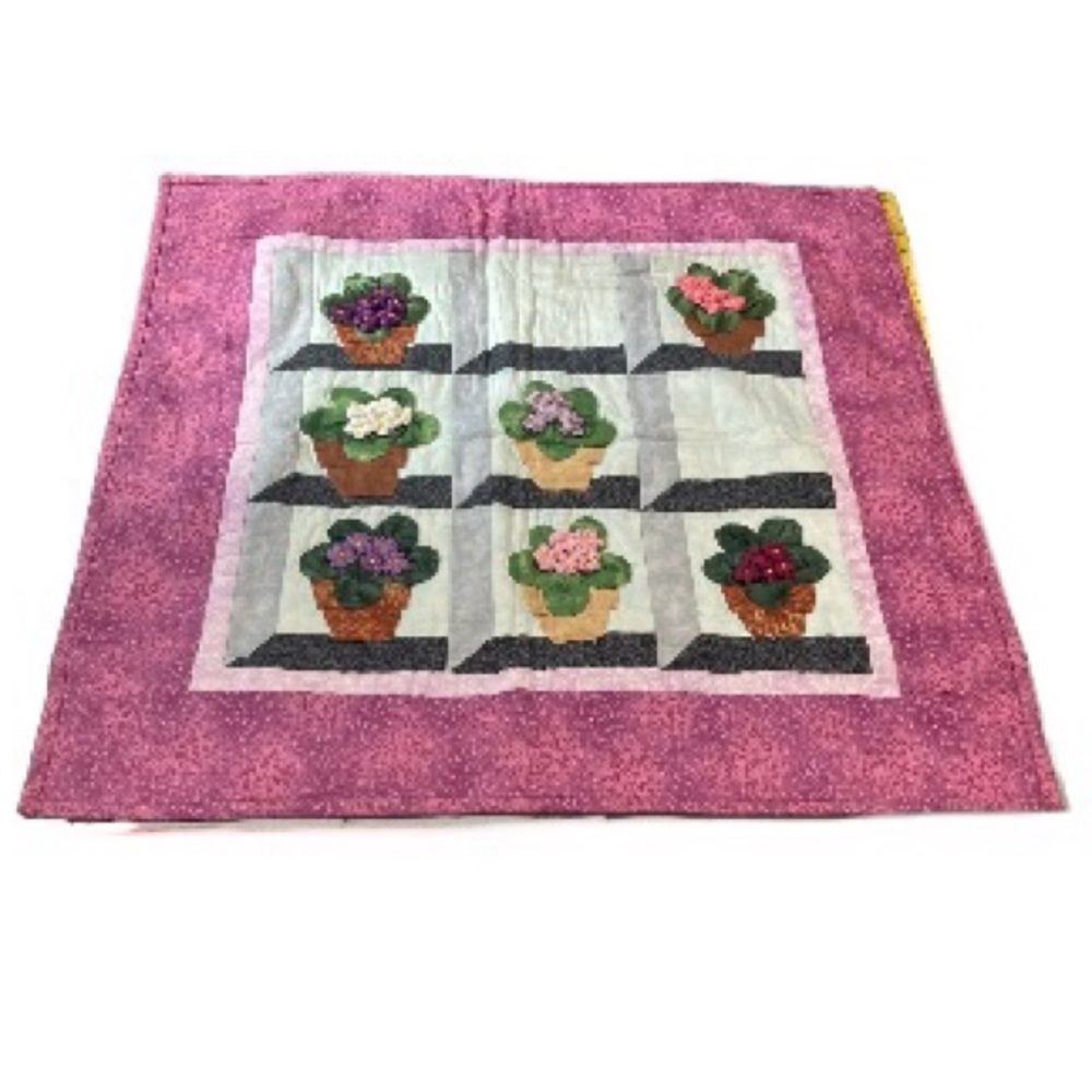 Handmade Quilted Potted Plants Wall Hanging Quilt 29 x 28 inches